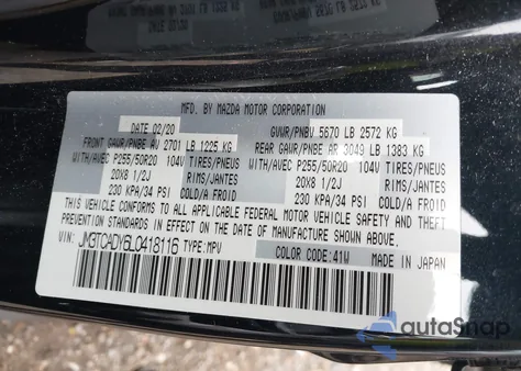 2020 Mazda Cx-9 Grand Touring from USA, damaged, VIN JM3TCADY6L0418116